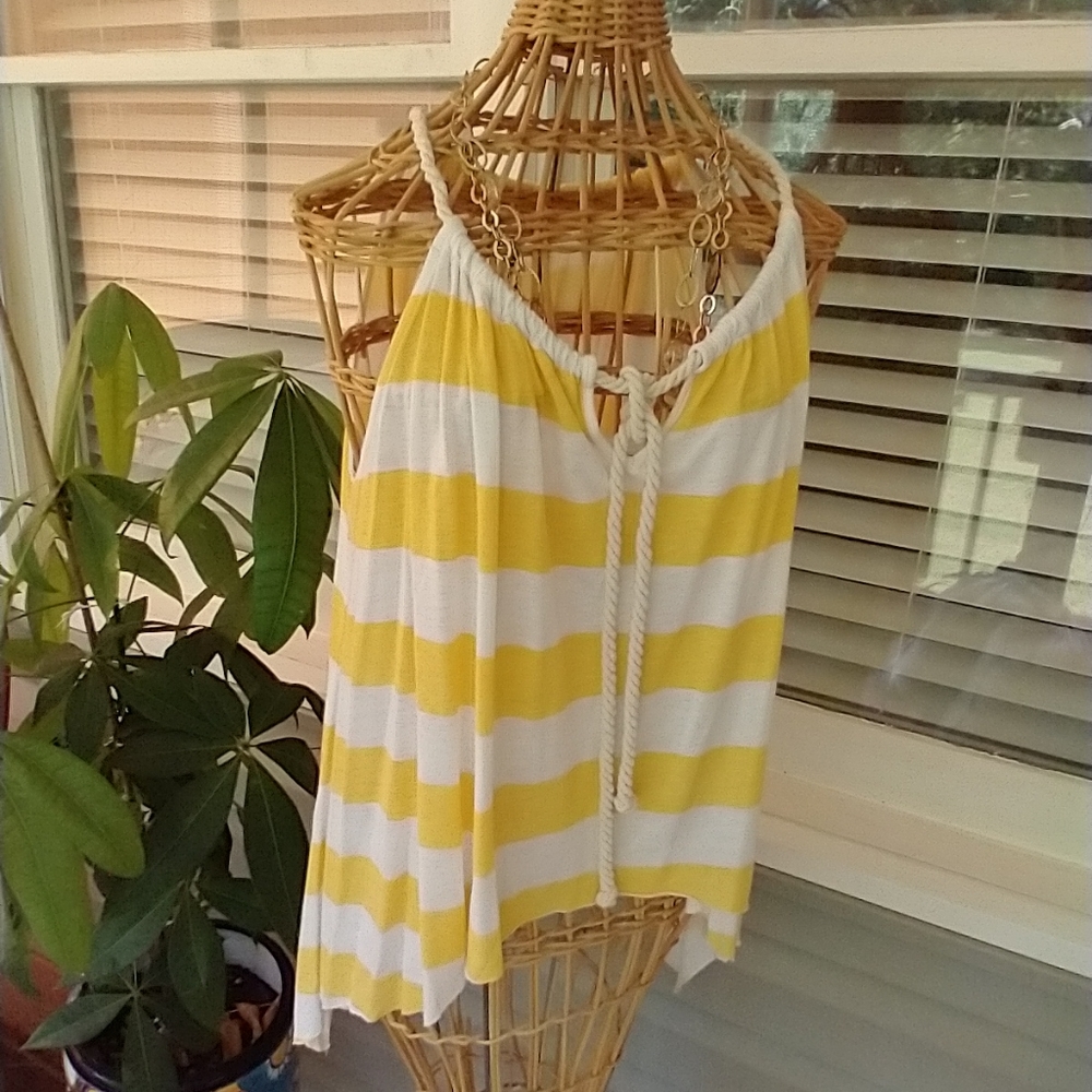 Wurl Yellow and White Striped Tank Top